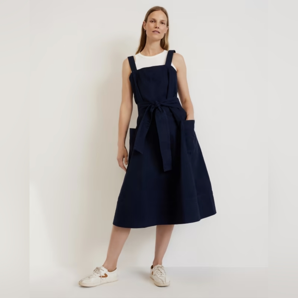 Everlane Organic Cotton Herringbone Dress XS Navy NWT